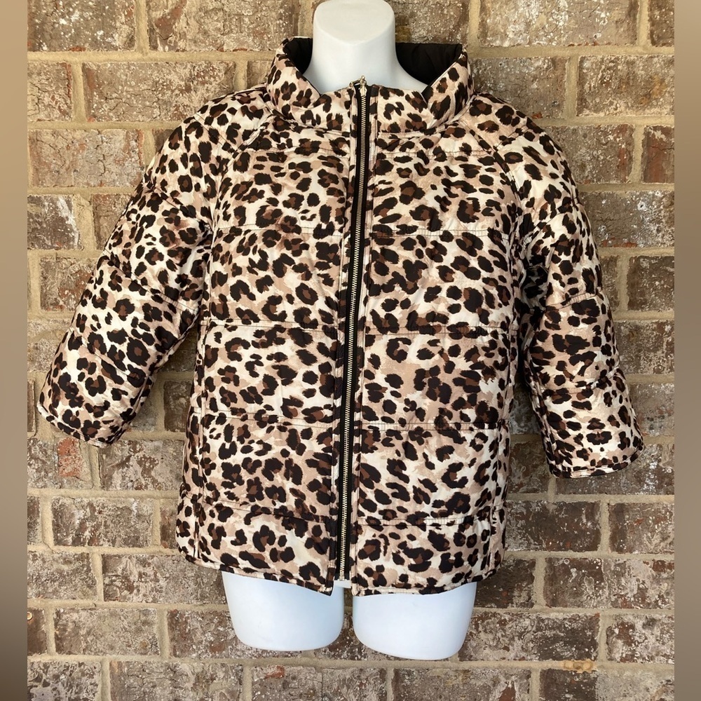 NWT Chico's Reversible Leopard & Black Light Weight Puffer Coat, Size 0 Small